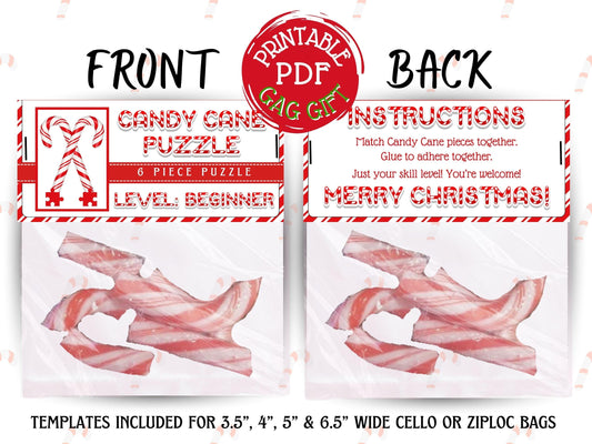 Beginner Candy Cane Puzzle toppers printed on cardstock, easy gag gift for coworkers, office parties, stocking stuffers, and holiday gatherings.