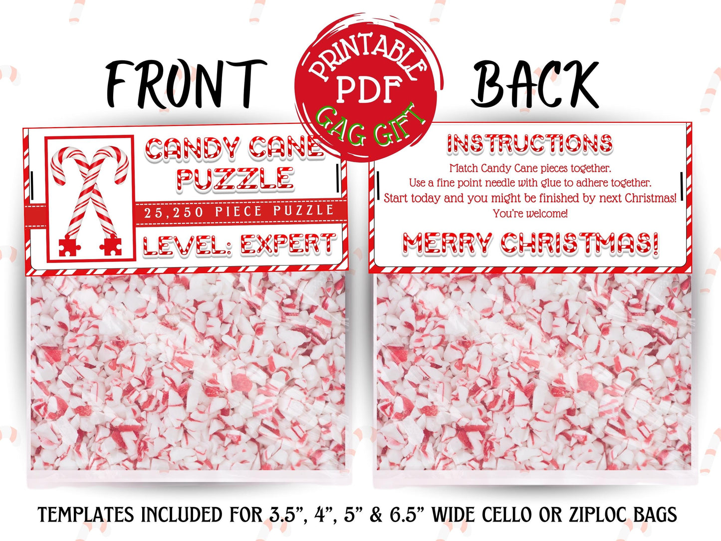 Expert Candy Cane Puzzle toppers printed on cardstock, challenging and funny gag gift for coworkers, office parties, stocking stuffers, and Christmas fun.