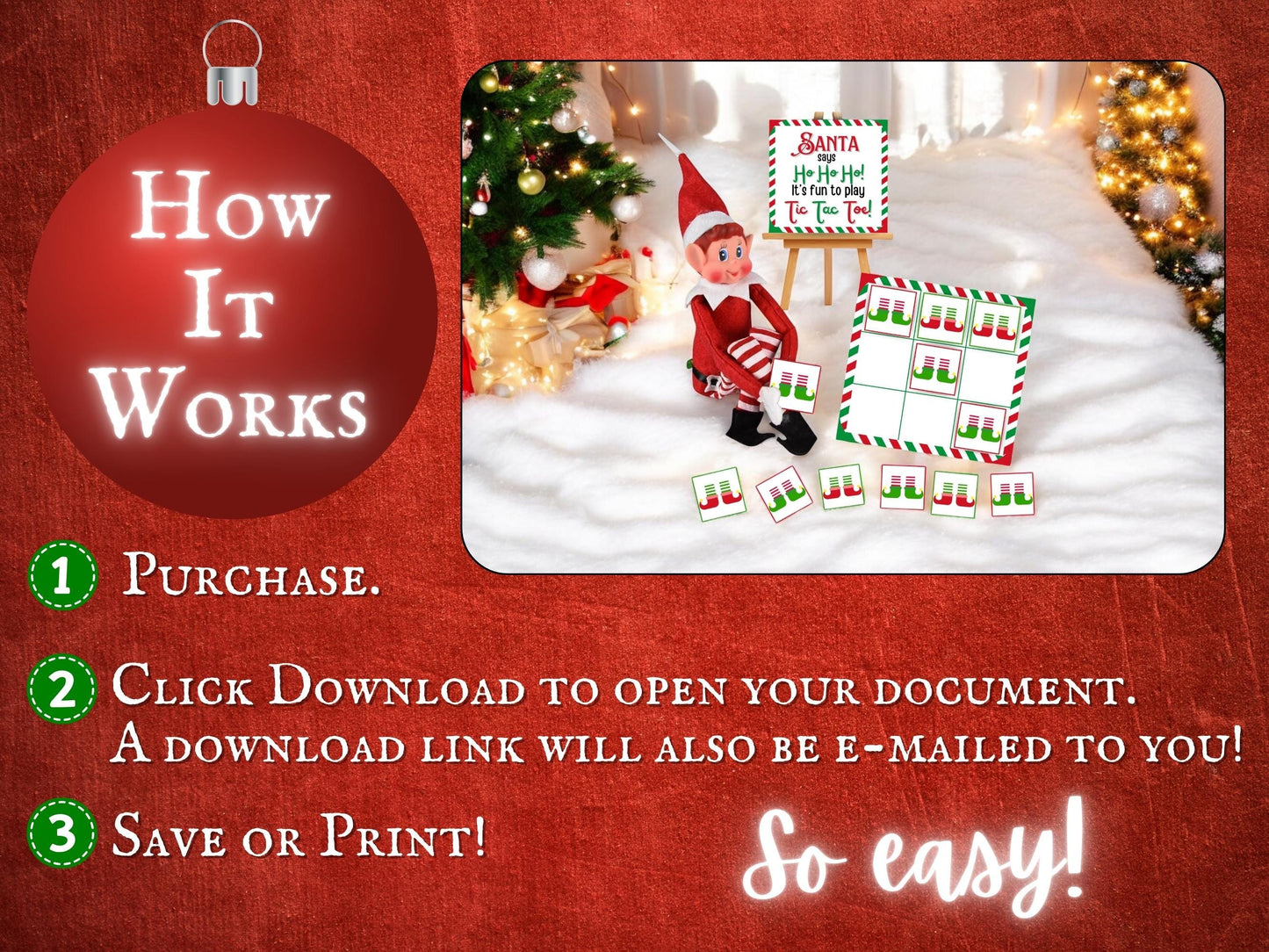 DIY printable elf tic tac toe mini game prop for Christmas elf scenes, party games, and fun kids activities For toddlers, preschool and kids