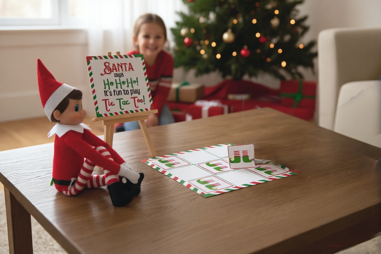Elf Tic Tac Toe Game Board | Christmas Party Favor & Mini Scene Activity (PRINTABLE PDF)