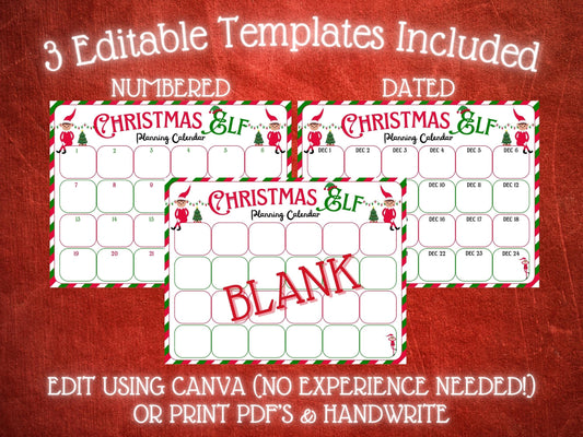 Christmas Elf Planning Calendar | Daily Elf Planner (EDITABLE Template)