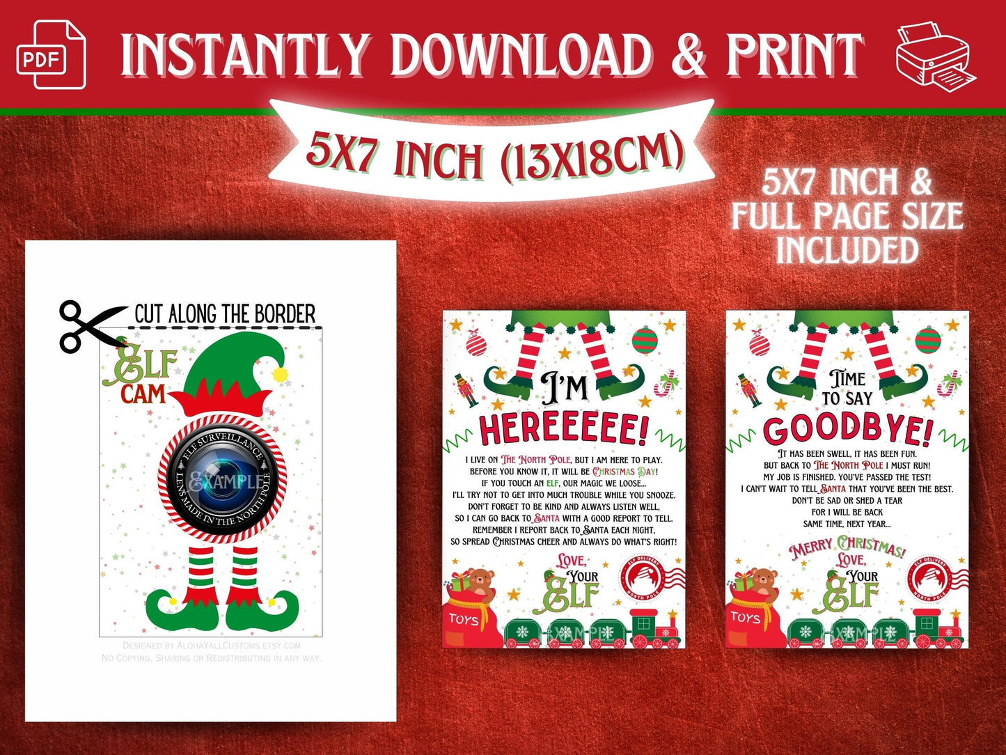 Fun printable Christmas elf arrival and goodbye letters with elf cam behavior surveillance sign
