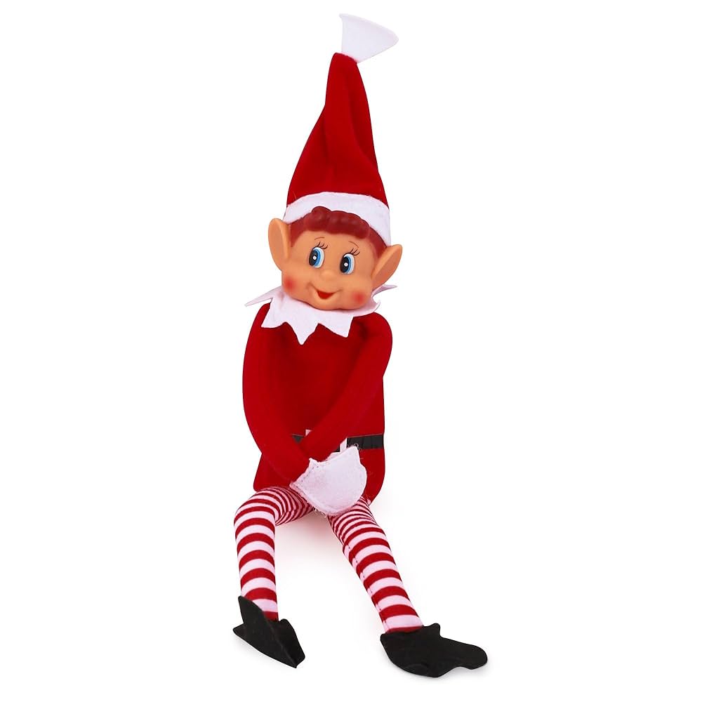 12 inch Elf Boy plush doll wearing festive red and white Christmas costume