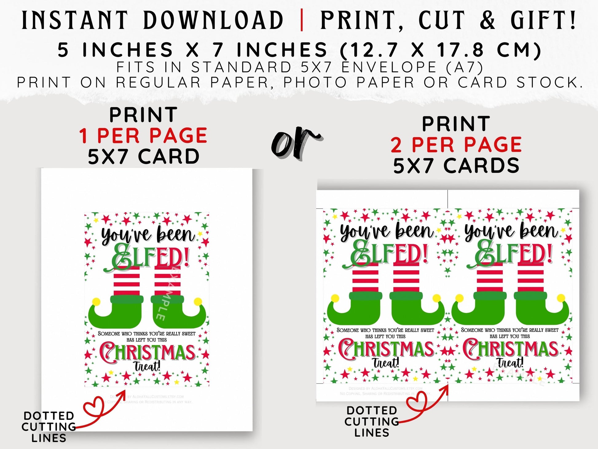 Cute printable You’ve Been Elfed card for Christmas elf traditions and holiday gifting baskets