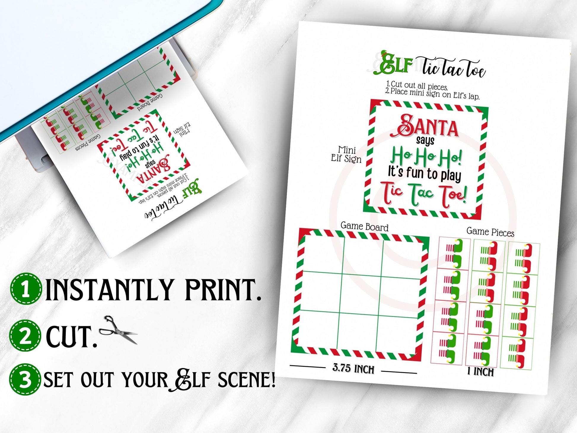 Cute printable elf tic tac toe game board for kids Christmas party favors and last minute elf ideas