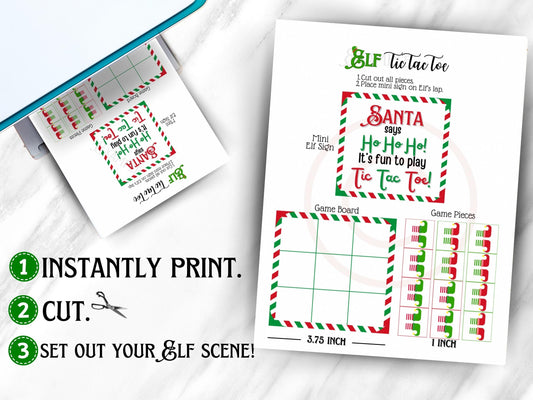 Cute printable elf tic tac toe game board for kids Christmas party favors and last minute elf ideas