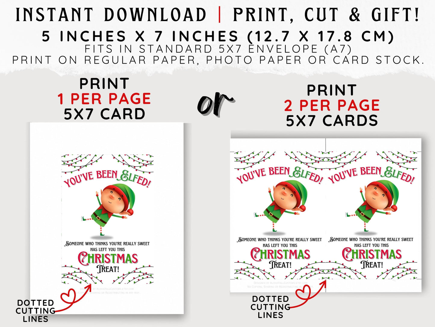 Cute printable Christmas elf card designed as a gift bag tag idea for holiday surprises and elf traditions