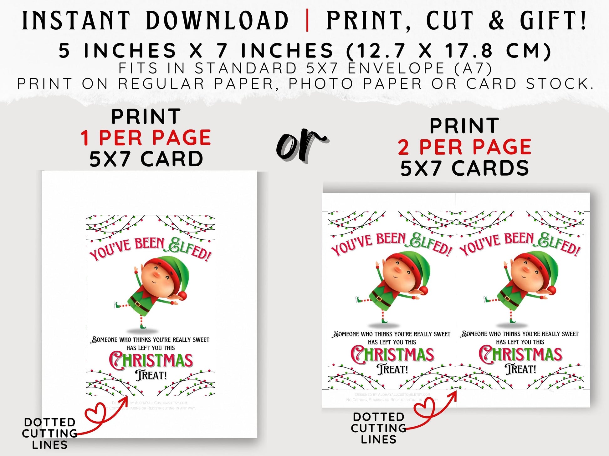 Cute printable Christmas elf card designed as a gift bag tag idea for holiday surprises and elf traditions