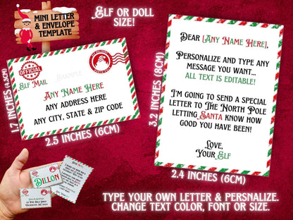 Personalized elf mail with letter and matching envelope Canva template