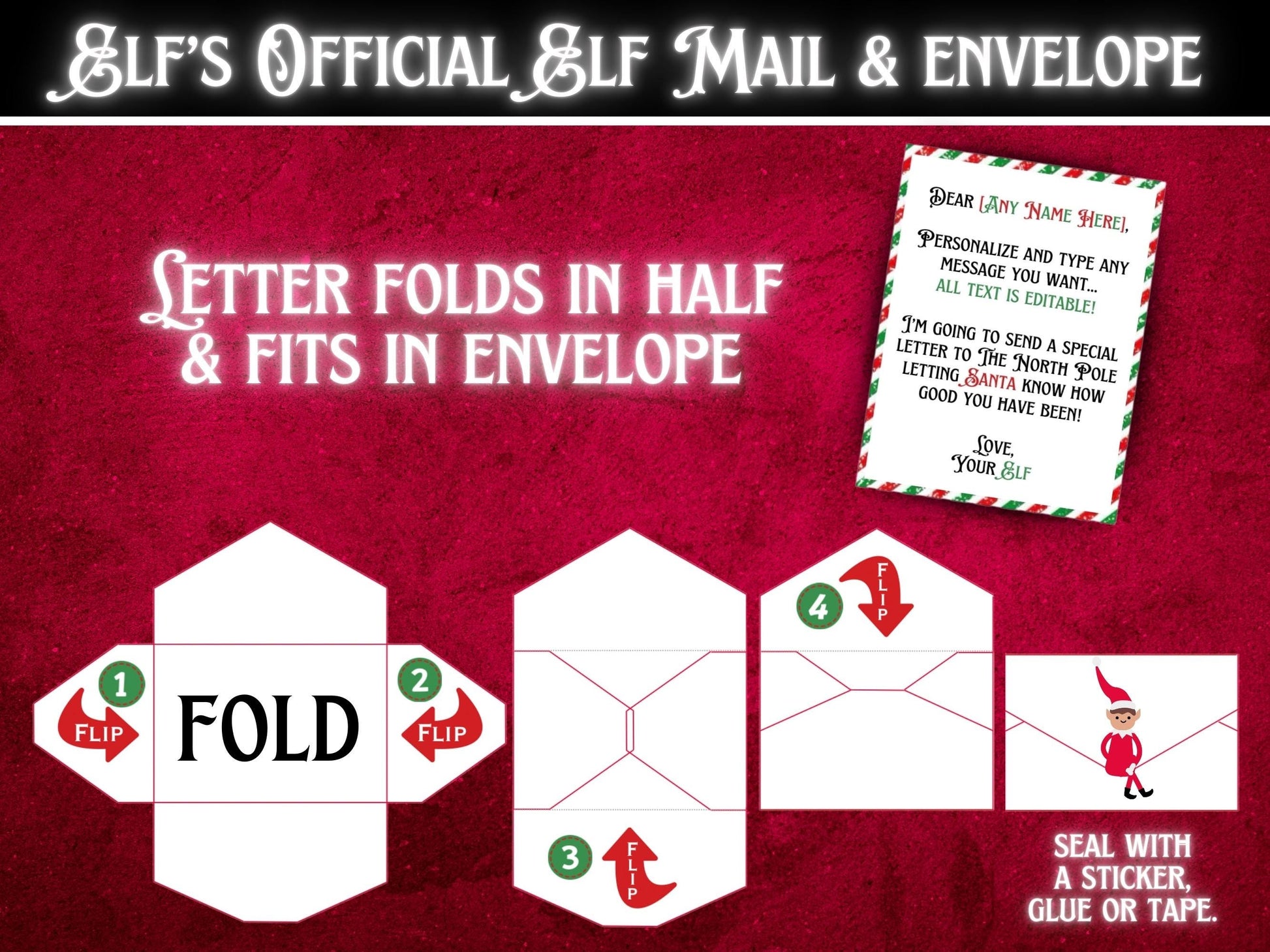DIY elf tradition printable notes and envelopes editable in Canva
