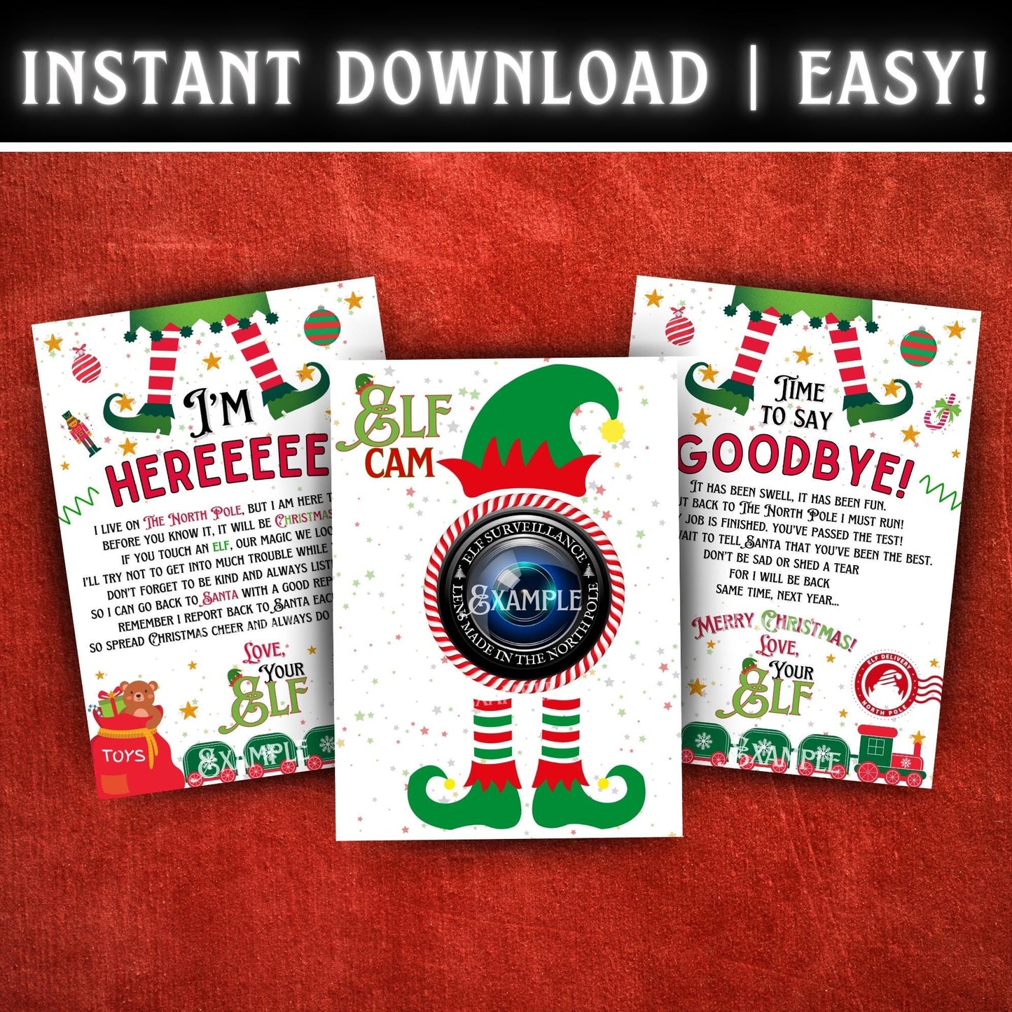 Printable Elf arrival, goodbye, and elf cam letters bundle for Christmas elf tradition ideas
