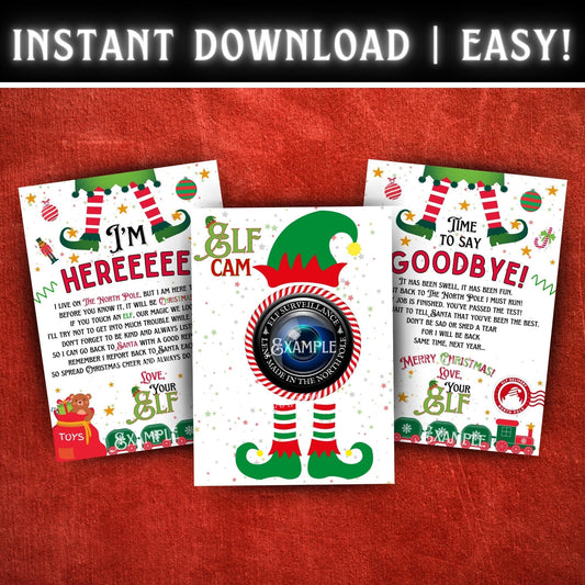 Printable Elf arrival, goodbye, and elf cam letters bundle for Christmas elf tradition ideas