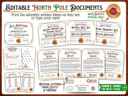 Editable elf arrival and goodbye letters for kids, customizable templates in a printable PDF, part of the ultimate elf letter bundle, letters from santa, official nice list