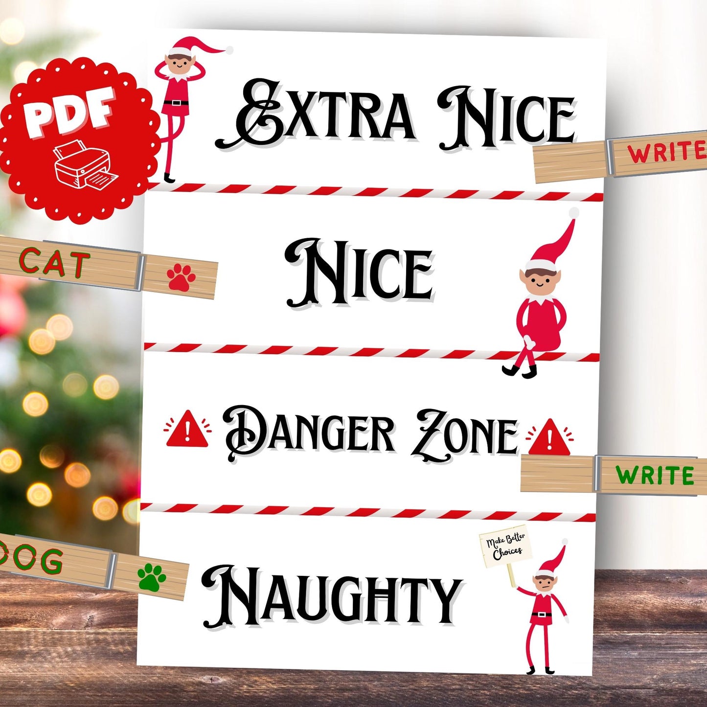 Fun elf behavior tracker chart printable PDF for kids to track good deeds, chores, and kindness during the Christmas holiday season