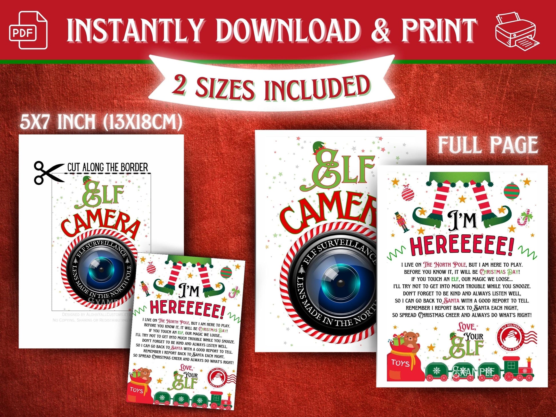 Funny Elf Cam printable sign for 24 hour elf behavior monitoring, Christmas elf scene prop 