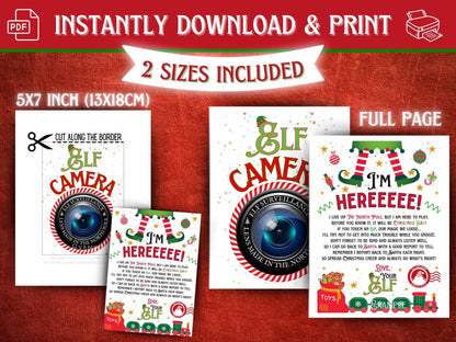 Funny Elf Cam printable sign for 24 hour elf behavior monitoring, Christmas elf scene prop 