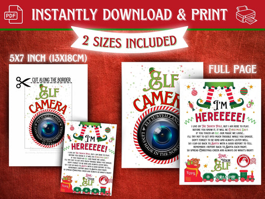Funny Elf Cam printable sign for 24 hour elf behavior monitoring, Christmas elf scene prop 