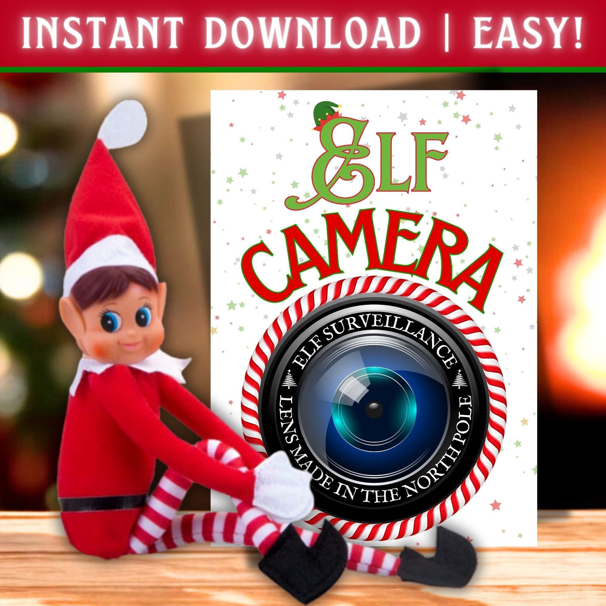 Elf Camera Printable Prop – Fun Christmas Elf Cam Surveillance Sign for Kids – Instant PDF Download