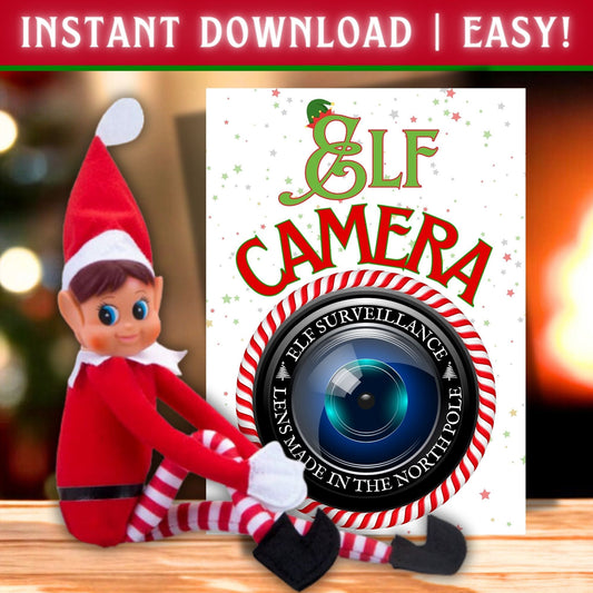 Elf Camera Printable Prop – Fun Christmas Elf Cam Surveillance Sign for Kids – Instant PDF Download