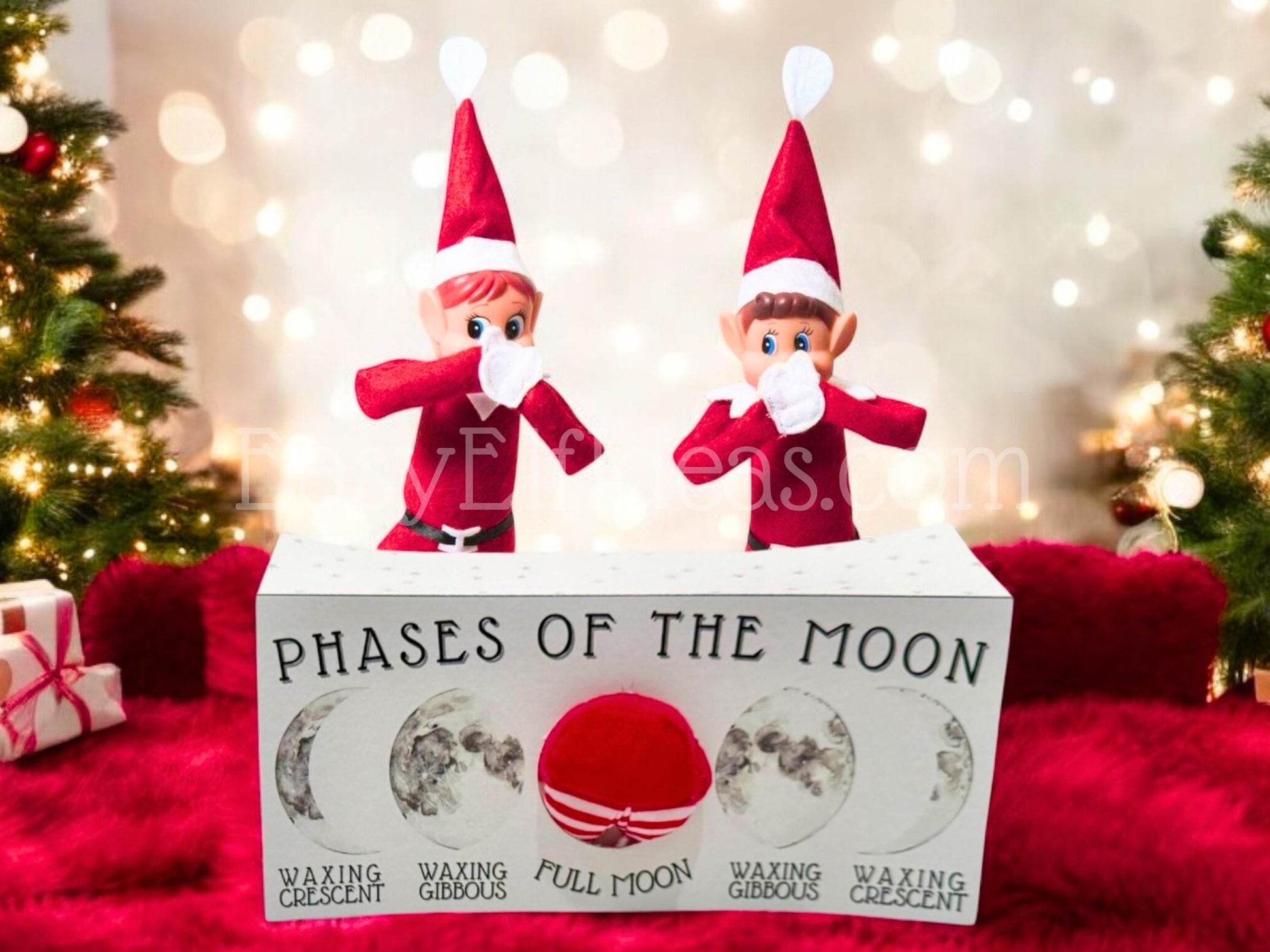 Printable full moon and phases of the moon props for Christmas elf mischief and classroom activities
