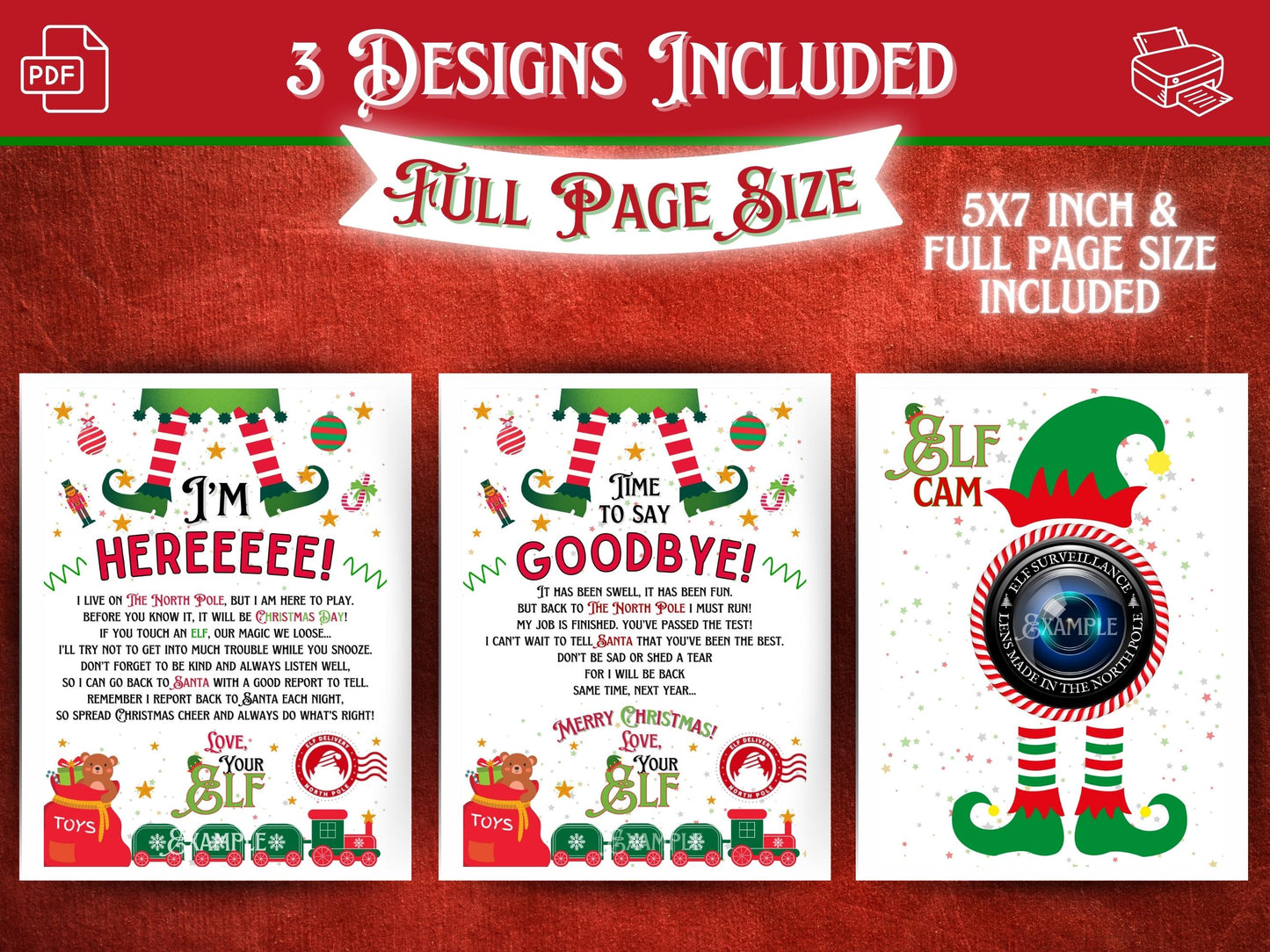 DIY elf tradition printables including arrival letter, goodbye letter, and elf cam sign for kids and families