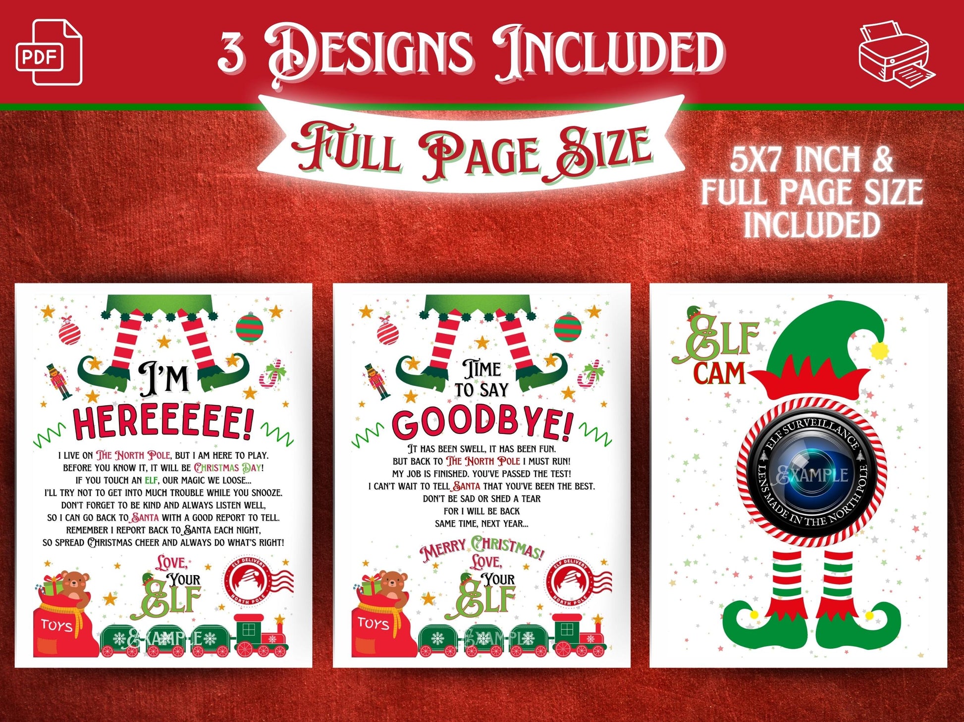 DIY elf tradition printables including arrival letter, goodbye letter, and elf cam sign for kids and families