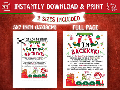 Elf Arrival Letter Printable – Fun I’m Back Elf Welcome Message for Kids – Holiday Elf Tradition Activity