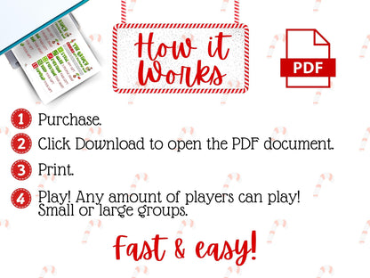 Holiday printable dice gift swap game for small or large groups, family night, school classroom, or workplace holiday party