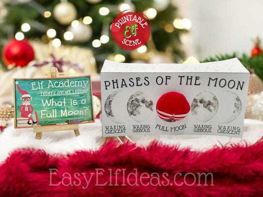 DIY printable elf moon phase props for funny Christmas classroom ideas and mischievous elf setups