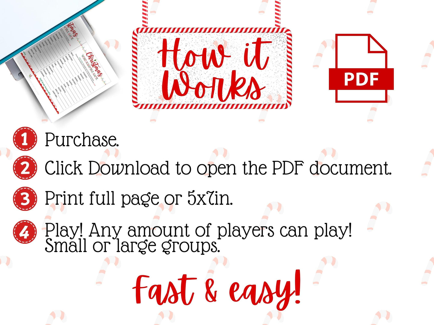  Holiday party printable bundle with Christmas Lights design, includes word scramble and gift exchange game for small or large groups