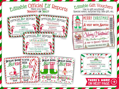 BUNDLE Ultimate Elf Letters & Props Kit | Editable Christmas Arrival & Goodbye Letters, Nice List Certificate & Mini Scene Printables (PDF Template)