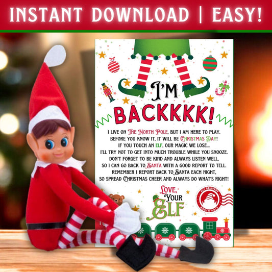 Printable I’m Back Elf Arrival Letter – North Pole Welcome Note for Kids – Cute Christmas Elf Tradition PDF
