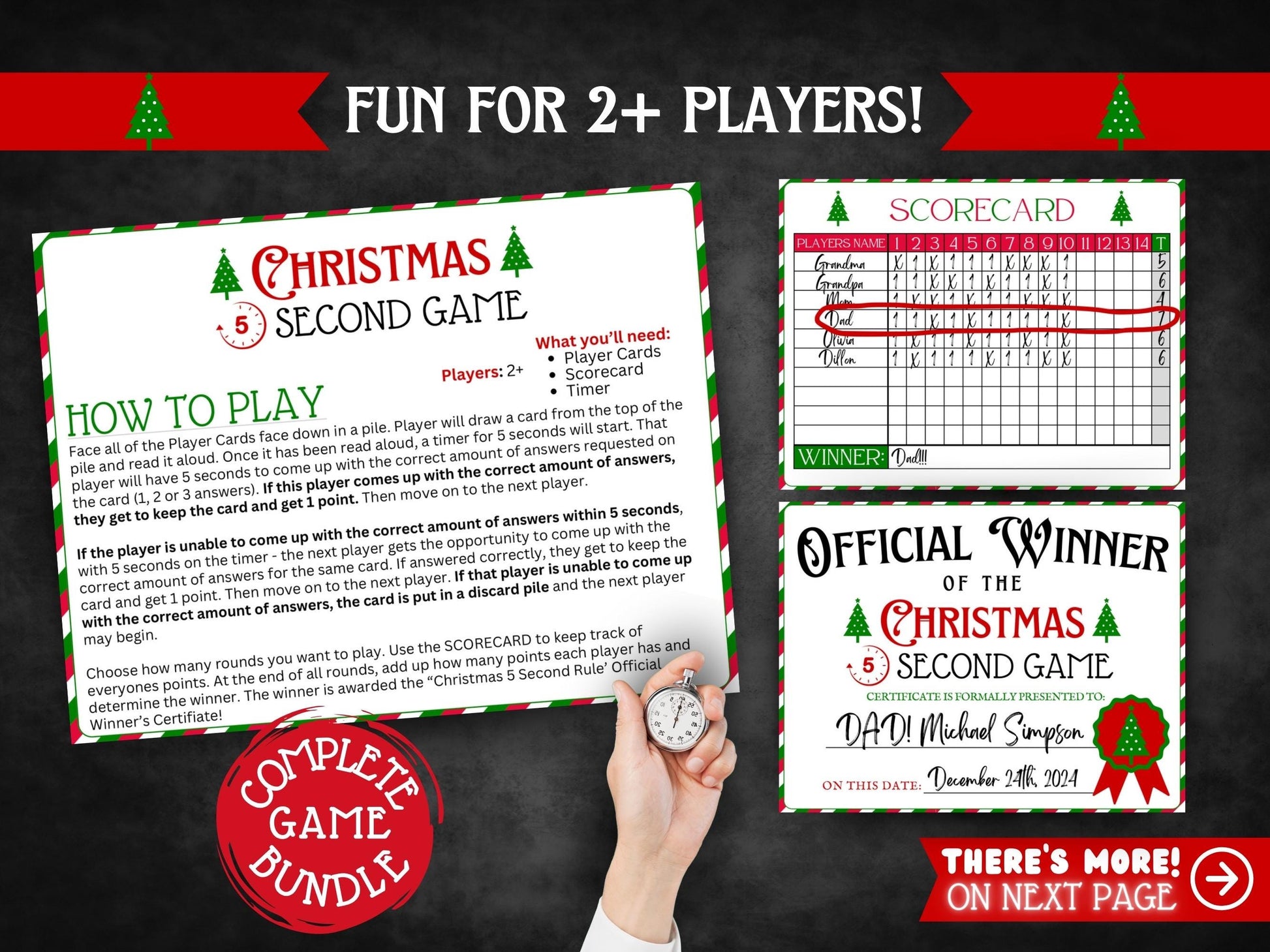 Easy printable Christmas 5 Second Game, digital holiday activity for kids, adults, coworkers, and group celebrations