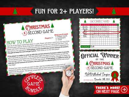 Easy printable Christmas 5 Second Game, digital holiday activity for kids, adults, coworkers, and group celebrations