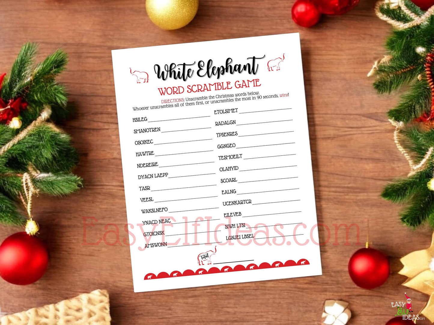Easy printable Christmas word scramble game, digital download for family nights, classroom fun, or workplace holiday events