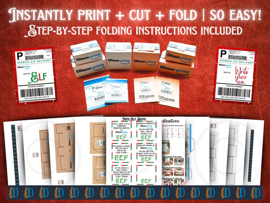 DIY printable mini elf shipping boxes for Christmas setups, elf delivery props, and fun activities