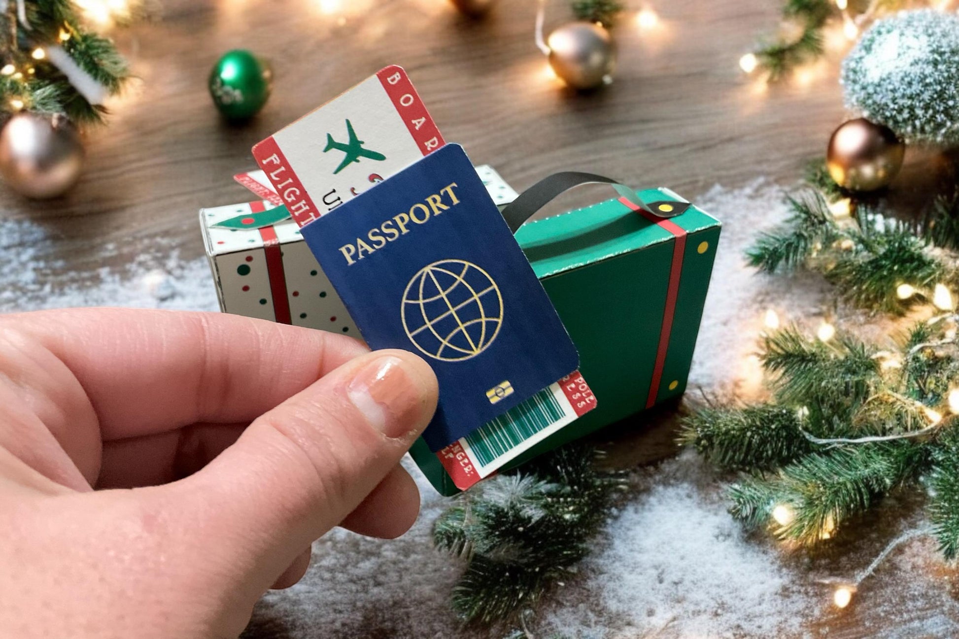 Cute printable elf-sized suitcase and passport for Christmas travel scene setups and elf arrival or departure ideas