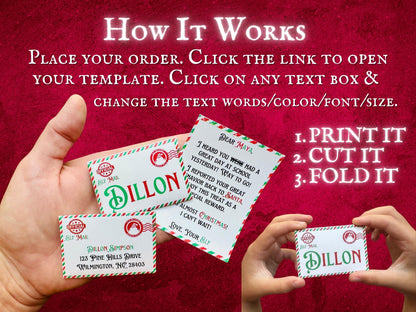DIY elf tradition printable notes and envelopes editable in Canva