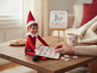Fun Elf themed printable bingo game with full size bingo cards and elf mini sized boards, perfect for Christmas classroom or family parties