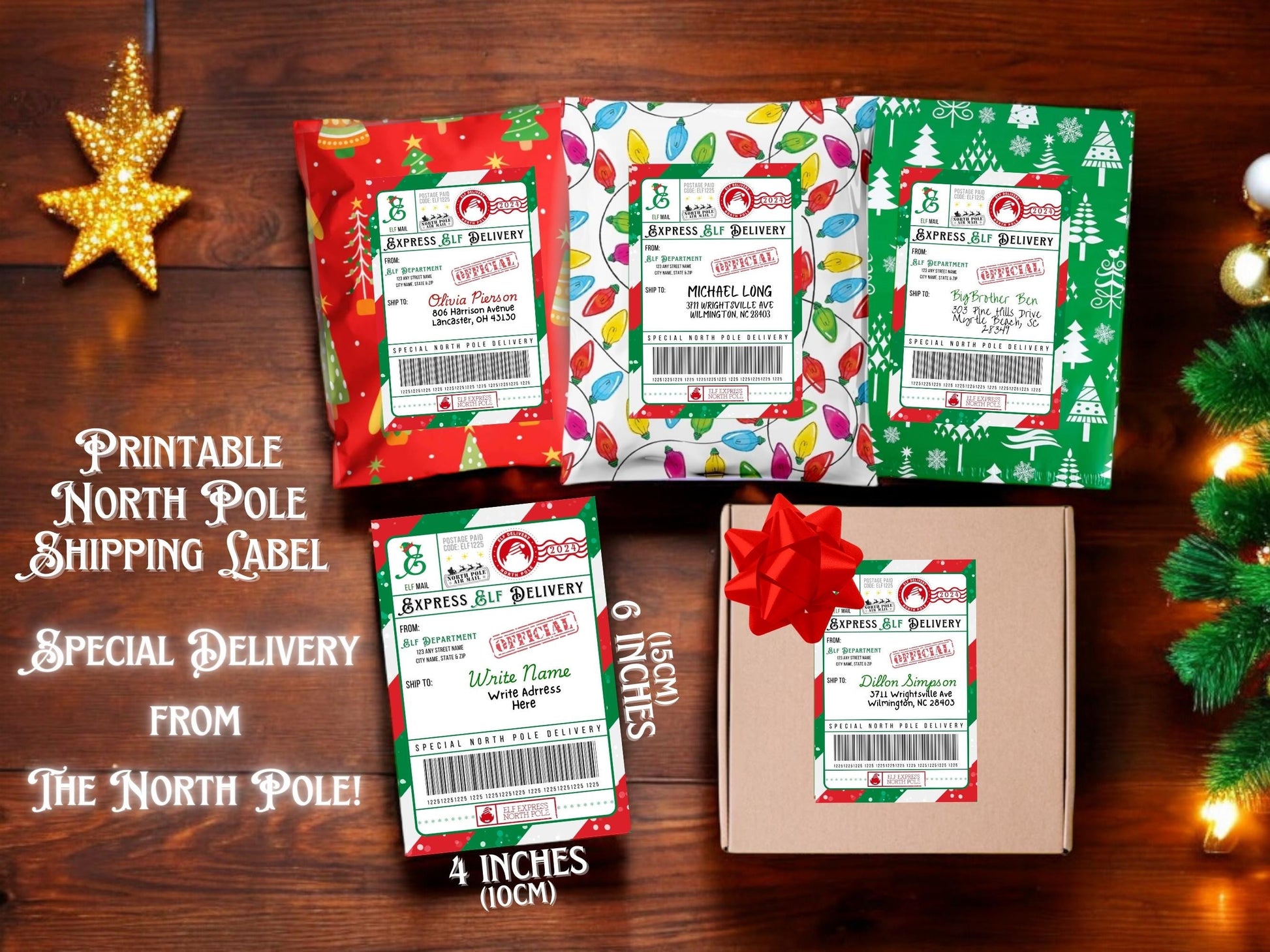 Digital elf postage label design, printable Christmas PDF prop for kids, families, classrooms, and holiday elf activities