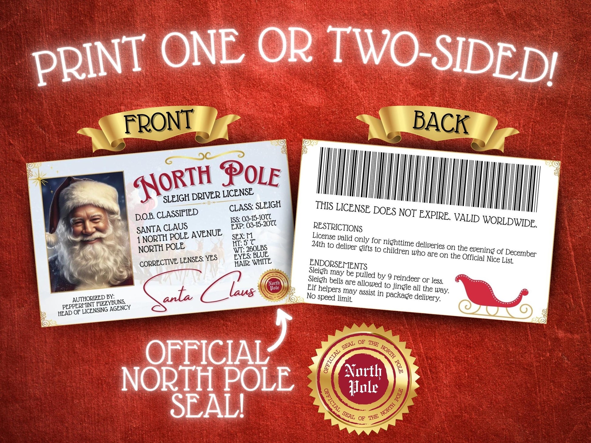 Santa’s Lost Sleigh Driver License tucked inside a Christmas stocking as a fun holiday surprise for kids.