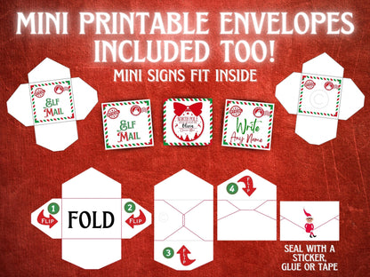 Over 100 Mini Elf Signs & Envelopes | Funny Christmas Props & Activities (PRINTABLE PDF)