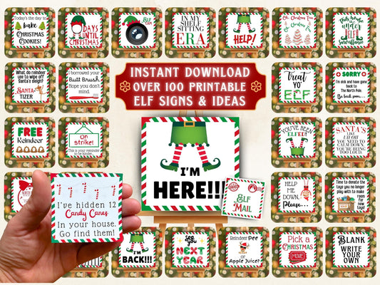 Over 100 Mini Elf Signs & Envelopes | Funny Christmas Props & Activities (PRINTABLE PDF)