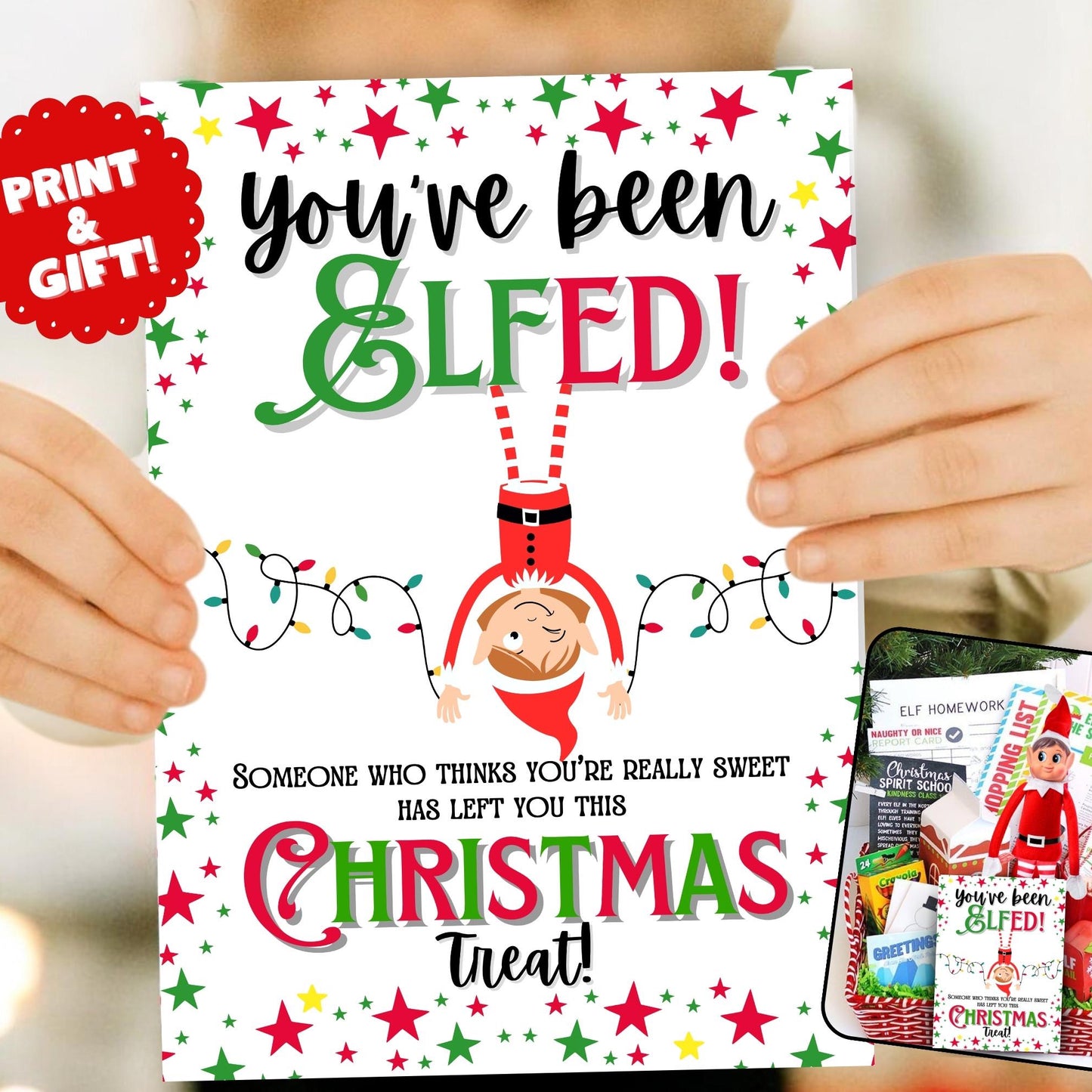 Elf Gift Basket Card | You’ve Been Elfed Tradition (PRINTABLE PDF)