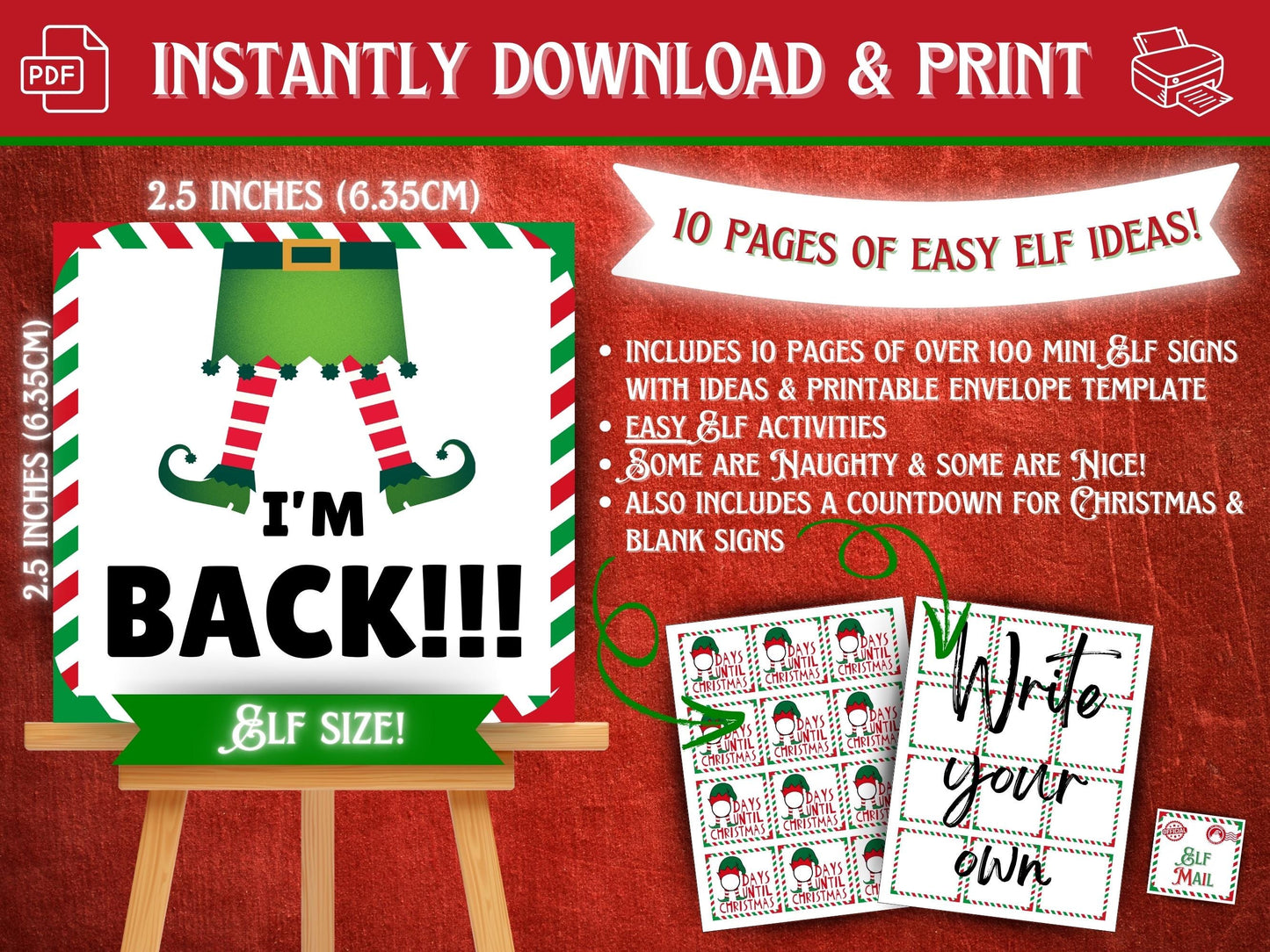 Over 100 Mini Elf Signs & Envelopes | Funny Christmas Props & Activities (PRINTABLE PDF)