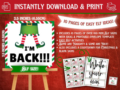 Over 100 Mini Elf Signs & Envelopes | Funny Christmas Props & Activities (PRINTABLE PDF)