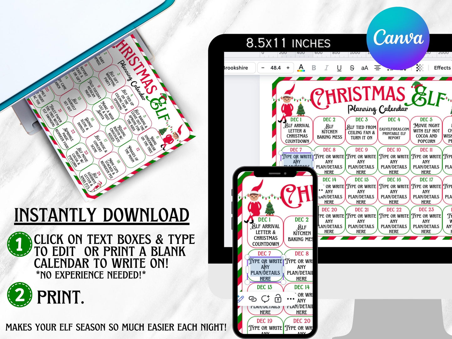 Christmas Elf Planning Calendar | Daily Elf Planner (EDITABLE Template)