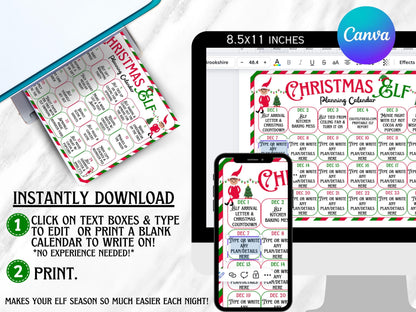 Christmas Elf Planning Calendar | Daily Elf Planner (EDITABLE Template)