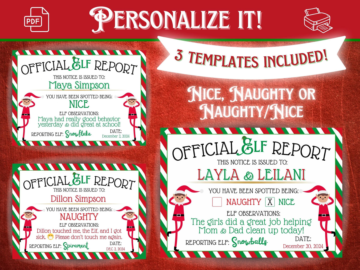 Official Elf Report | Christmas Naughty or Nice Certificate (EDITABLE Template)
