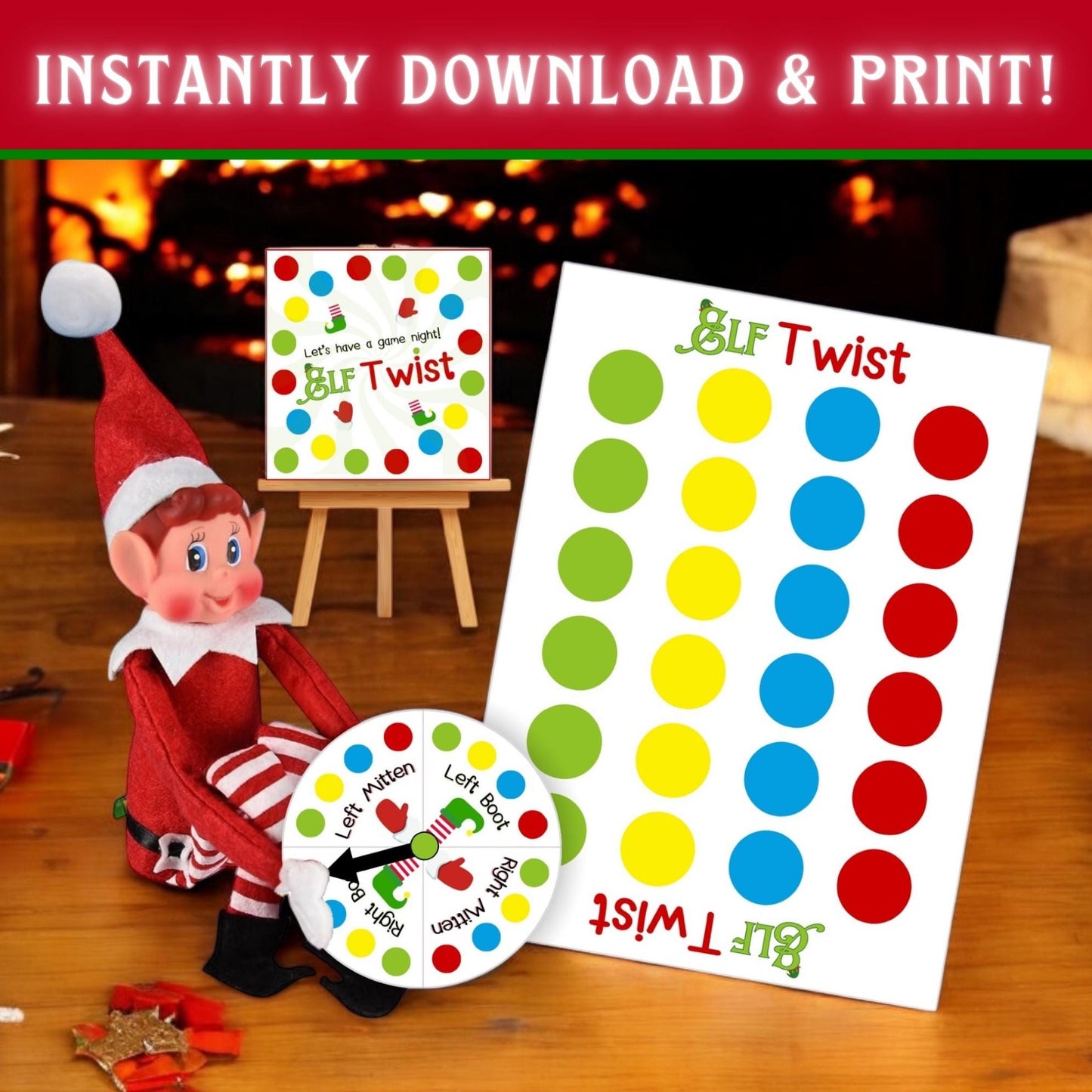 Elf Twist-er Game Night | Mini Elf Scene Props (PRINTABLE PDF)